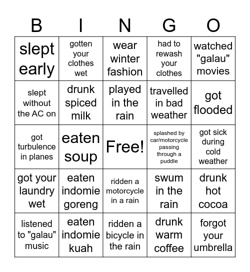 have you ever: cold weather edition Bingo Card