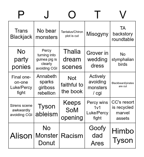 PJO TV S2 bingo Card