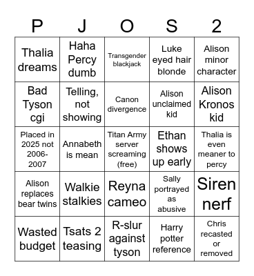 PJO S2 Bingo Card