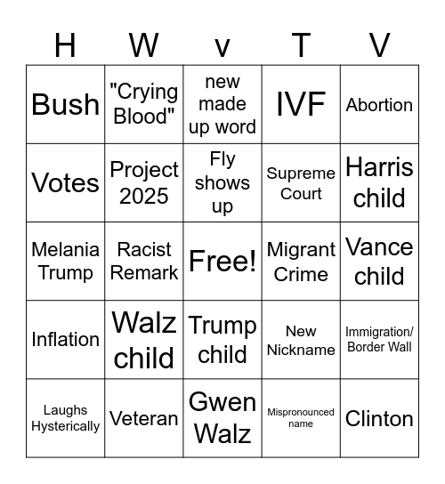 2024 Election Debate Bingo Card