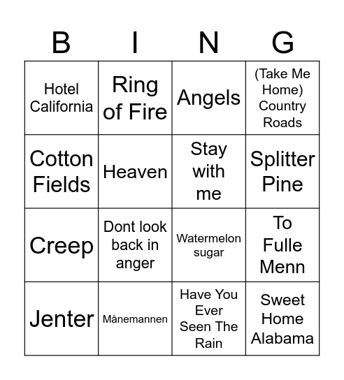 Musikk Bingo Ringhorne Bingo Card