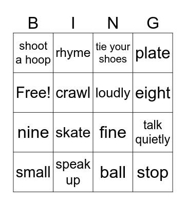 Vocabulary Bingo Card