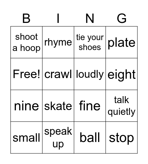 Vocabulary Bingo Card