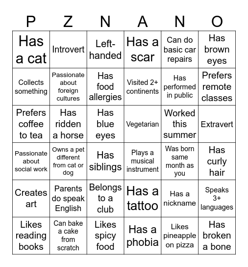 Speedfriending Icebreaking Bingo Card