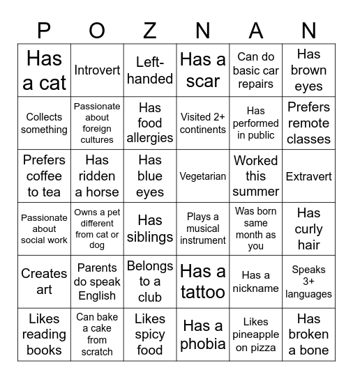 Speedfriending Icebreaking Bingo Card