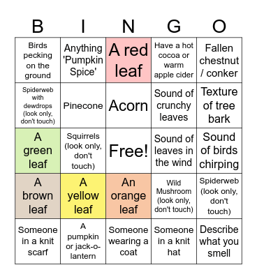 Autumn I-Spy Walk Bingo Card