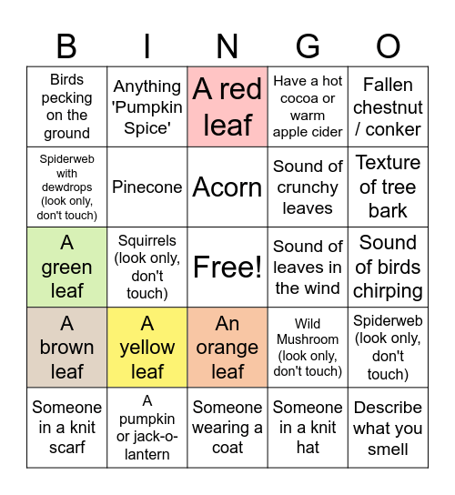 Autumn I-Spy Walk Bingo Card