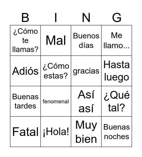 Spanish Greetings Bingo Card