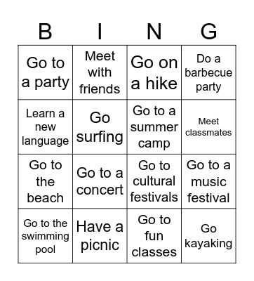 SUMMER Bingo Card