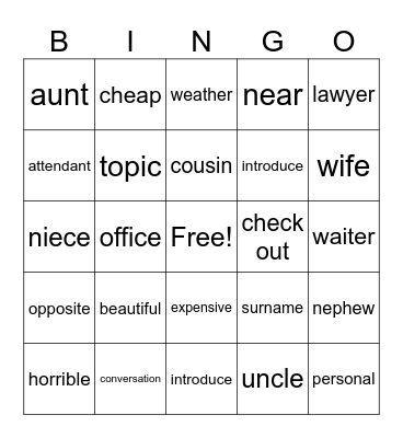 Elementarty unit 1 Bingo Card