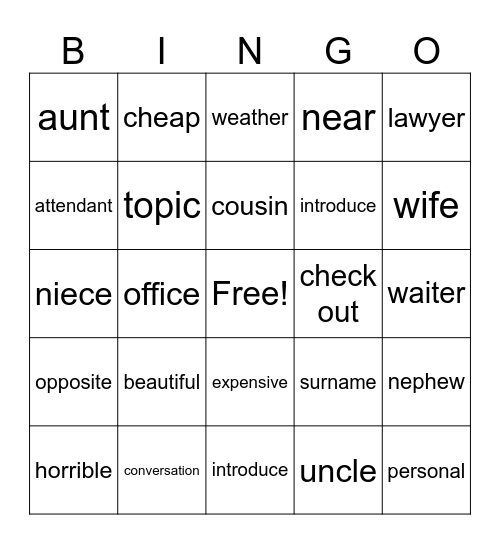 Elementarty unit 1 Bingo Card