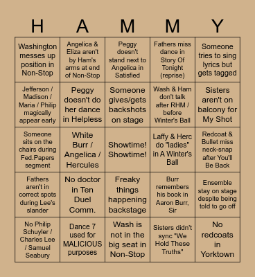 Roblox Hamilton bingo Card