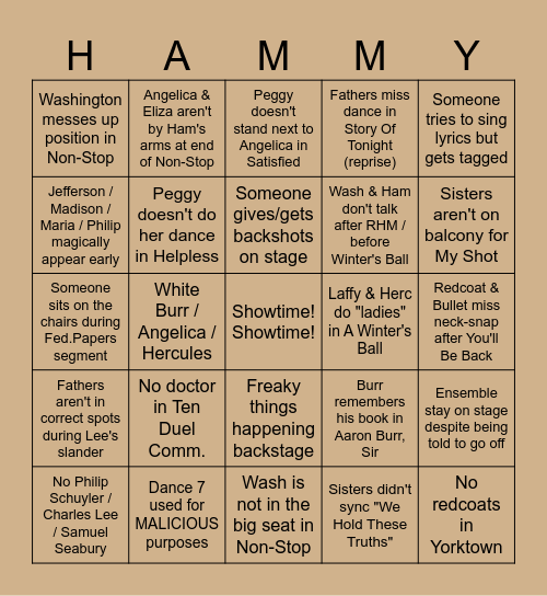 Roblox Hamilton bingo Card