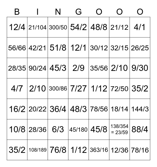 MULTIPLY & DIVIDE FRACTIONS! Bingo Card