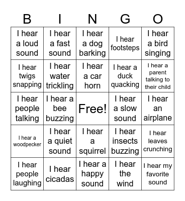 Nature Sound Walk Bingo Card