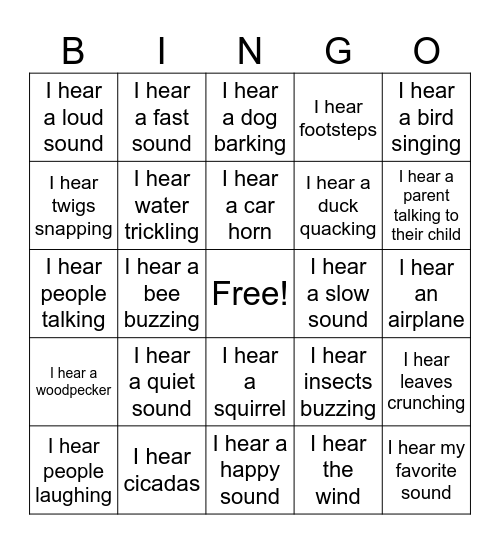 Nature Sound Walk Bingo Card