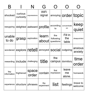 Welcome Unit   必会题1 name： ----------- Bingo Card