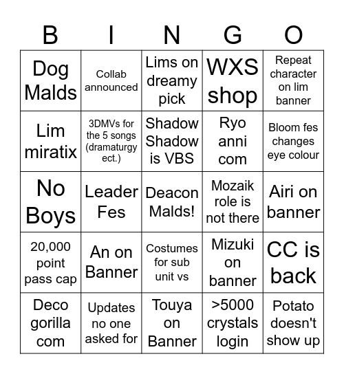 Untitled Bingo Card