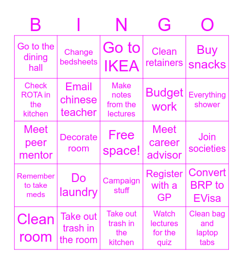 Productivity Bingo Card