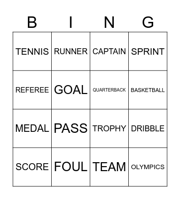 Sports Vocabulary Bingo Card