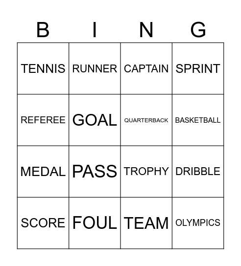 Sports Vocabulary Bingo Card