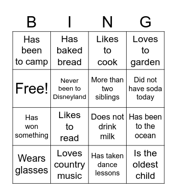 Get to Know You Bingo Card