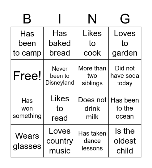 Get to Know You Bingo Card