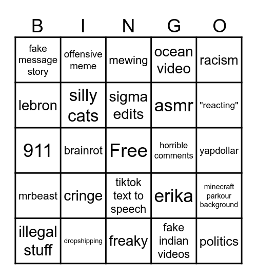 Instagram reel bingo Card