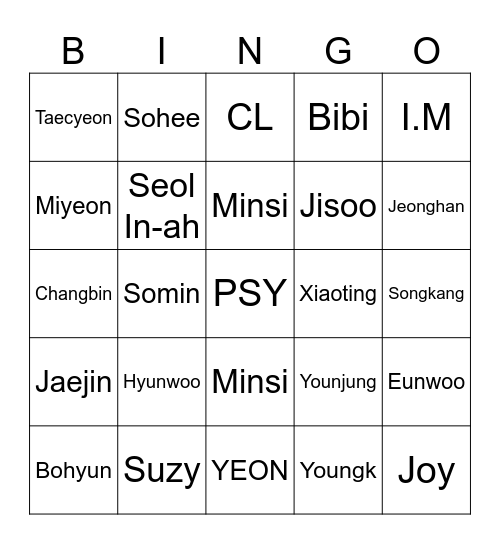 punya miyeon. Bingo Card