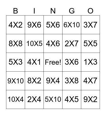 MULTIPLICATION BINGO Card