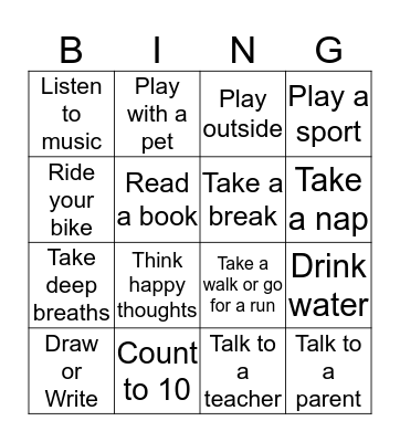 Coping Skills Bingo Card