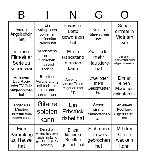 Finde jemanden, der/die… Bingo Card