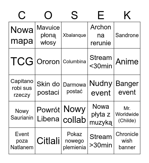 Genshin 5.1 Bingo Card