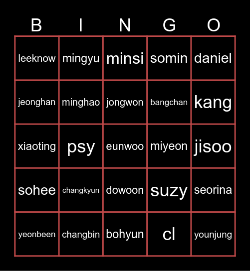 suzy Bingo Card