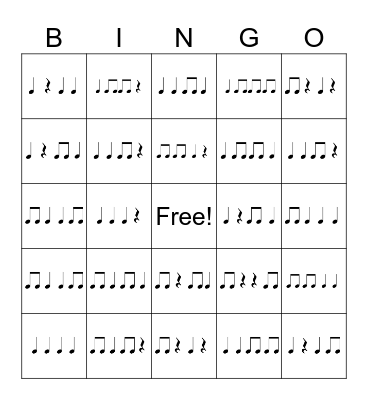 Rhythm Bingo Card