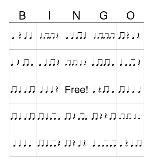 Rhythm Bingo Card