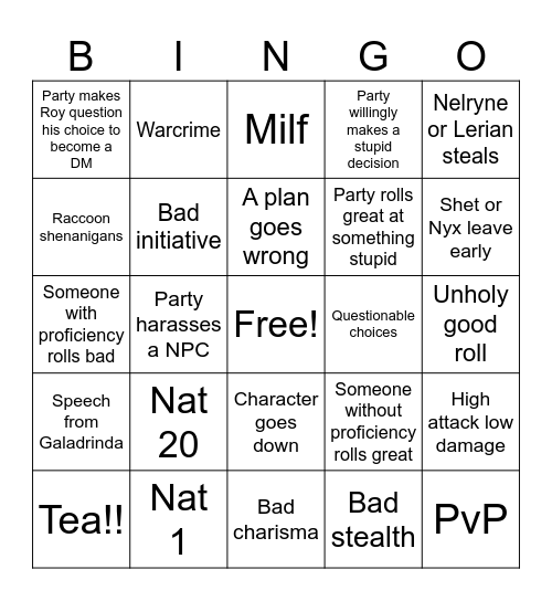 Untitled Bingo Card