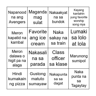 GETTING TO KNOW BINGO Card