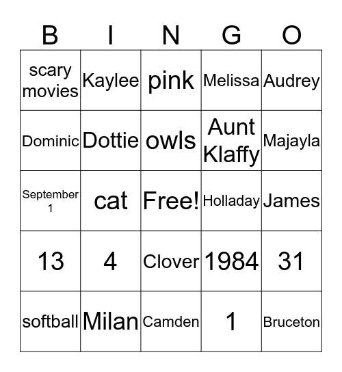 All About Mrs. Beebe Bingo Card