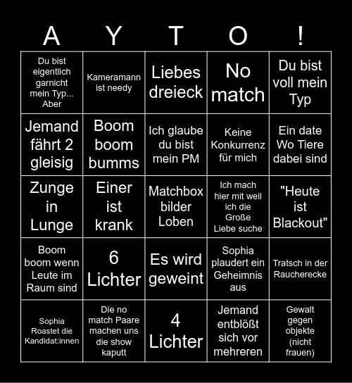 AYTO! Bingo Card