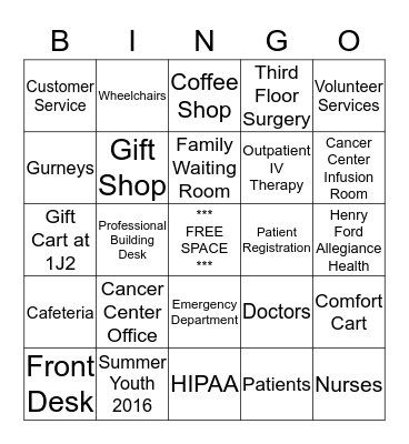 Volunteer Services Bingo! Bingo Card