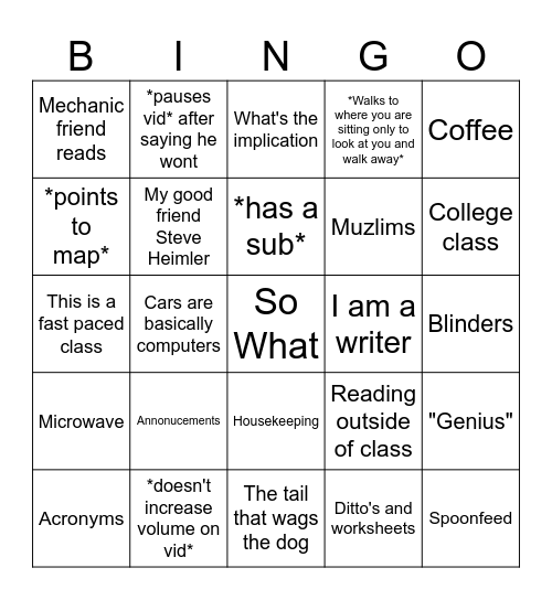 Untitled Bingo Card