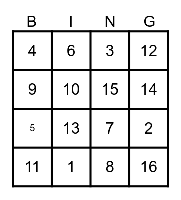 number names Bingo Card