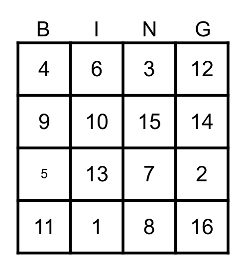 number names Bingo Card