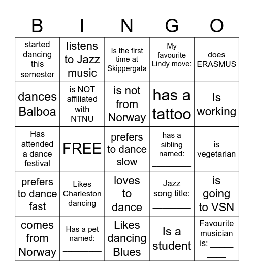 Get to know each other! Bingo Card