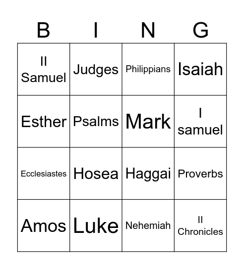 Bible Bingo Card