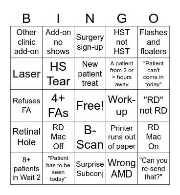 Call Day Bingo Card