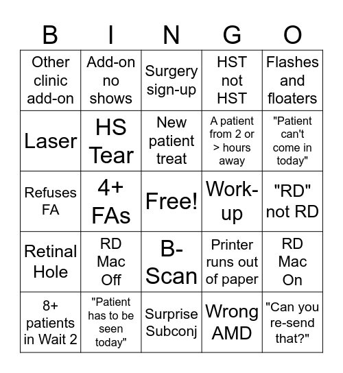 Call Day Bingo Card