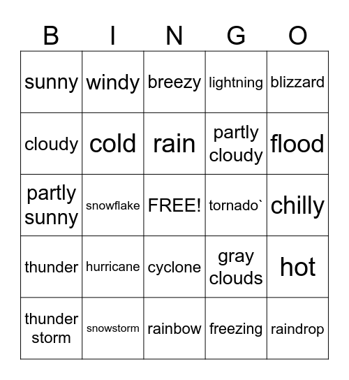 WEATHER Bingo Card