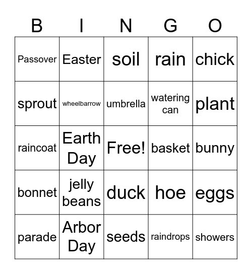 April Vocabulary Words Bingo Card